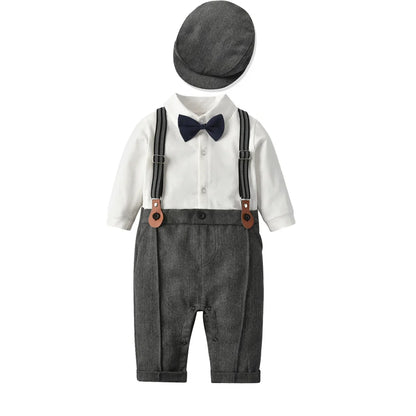 Baby Boys Gentleman Romper Suit Jacket Hat Outfit Spring Autumn