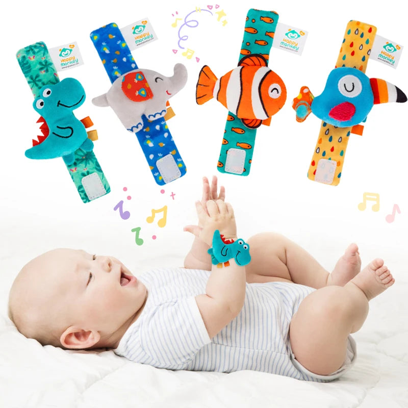 Plush Animal Baby Rattle Soft Sensory Wrist Toy for Newborns 0–12M