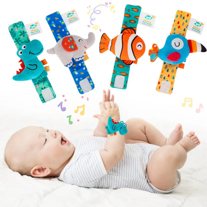 Plush Animal Baby Rattle Soft Sensory Wrist Toy for Newborns 0–12M