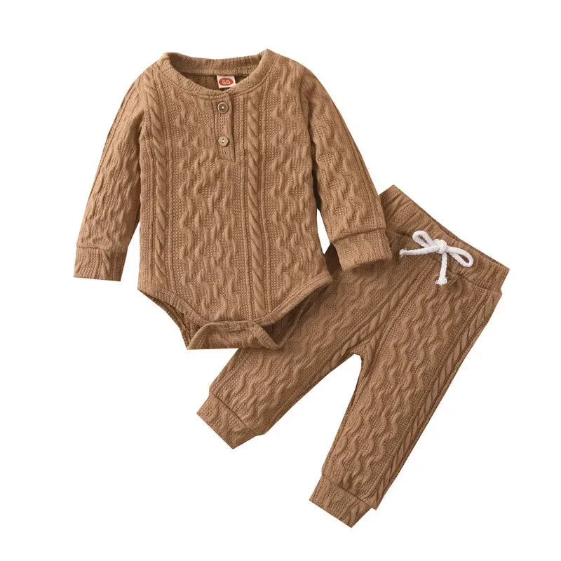 Newborn Baby Bodysuit Pant Set Autumn Long Sleeve Sweater Knit Trousers