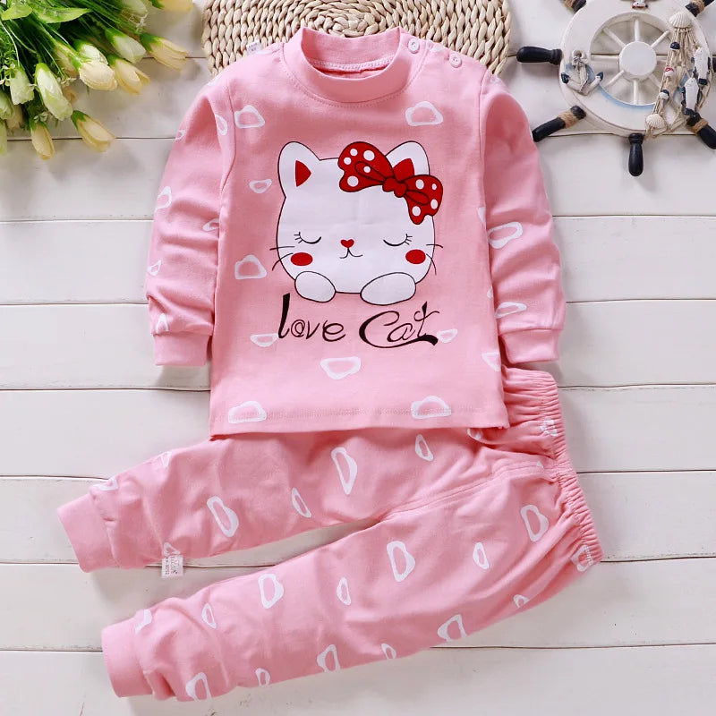 Cotton Baby Girl Clothing Winter Newborn 2PCS Set Spring Pajamas 0-5Y Cartoon Casual