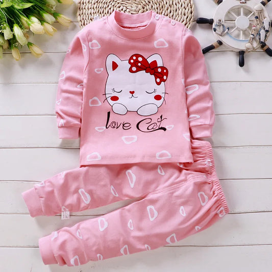 Cotton Baby Girl Clothing Winter Newborn 2PCS Set Spring Pajamas 0-5Y Cartoon Casual