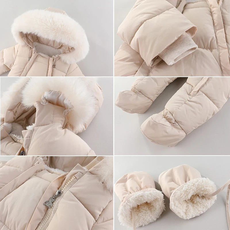Winter Baby Girl Romper Hooded Jumpsuit Gloves 0-18M