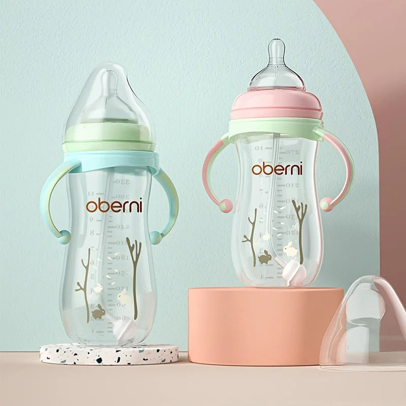 Baby Bottle with Handle Anti-Drop Soft Nipple Feeding Sippy Bottle