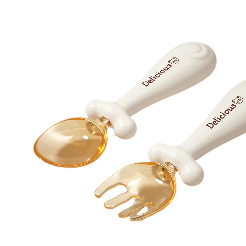 Baby Training Spoon & Fork Set Flexible Self-Feeding Utensils