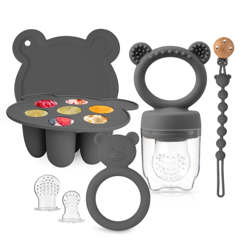 BPA-Free Silicone Baby Essentials Set Fruit Feeder Pacifier Clip Bear Teether