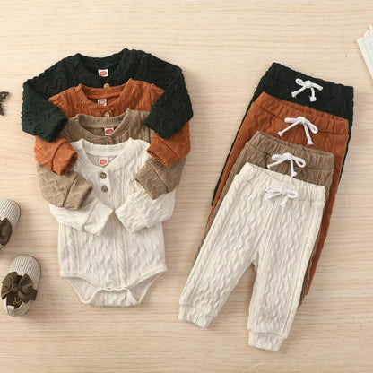 Newborn Baby Bodysuit Pant Set Autumn Long Sleeve Sweater Knit Trousers