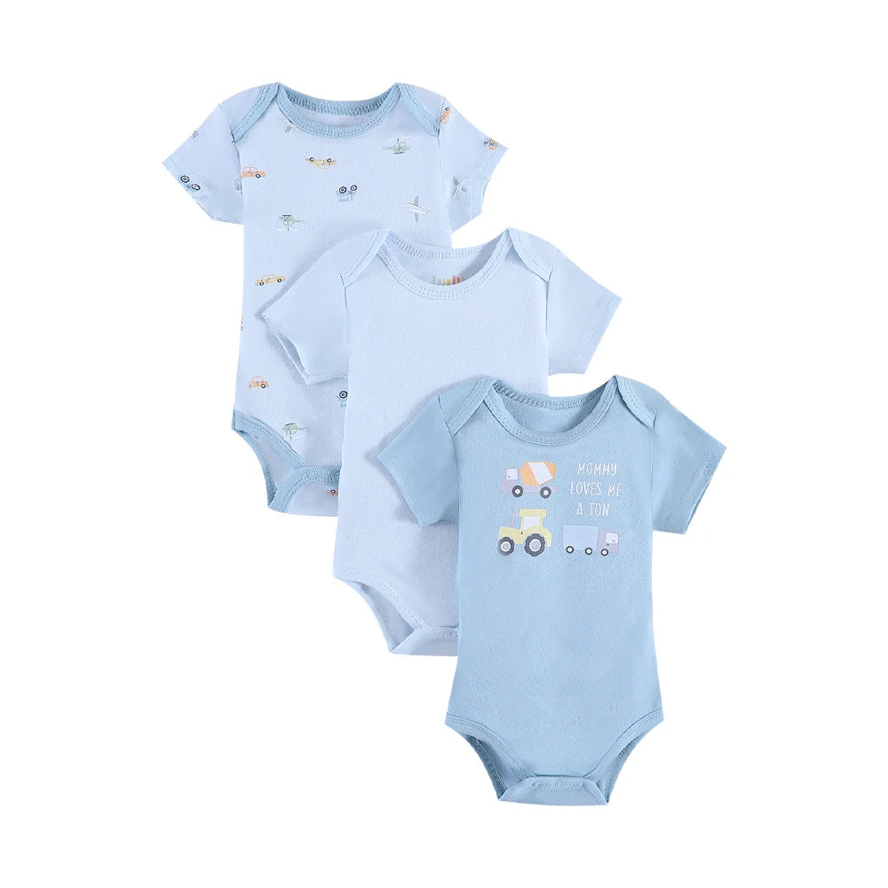 Baby Boy 3PCS Summer Short-Sleeve Cotton Onesies Newborn 0-9 Months