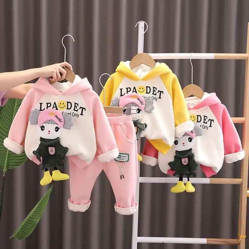Baby Girls Autumn Winter Hooded Sweater + Pants 2PCS Set