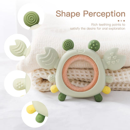 Silicone Baby Teether Crab Wooden Ring BPA-Free Teething Toy 0–6M