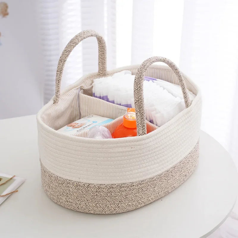 Cotton Rope Baby Diaper Storage Basket & Nursery Organizer