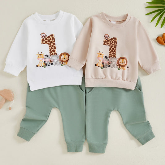 Toddler Infant Fall Outfit Animal Print Sweatshirt Pants Set