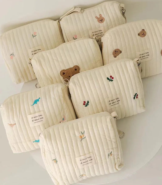 New Mommy Diaper Bag Cute Embroidery Zipper Travel Stroller Bag