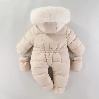 Winter Baby Girl Romper Hooded Jumpsuit Gloves 0-18M