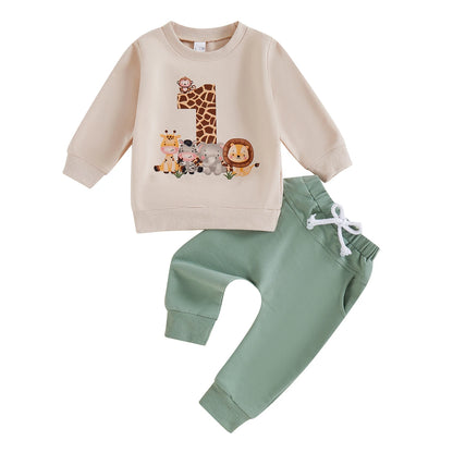 Toddler Infant Fall Outfit Animal Print Sweatshirt Pants Set