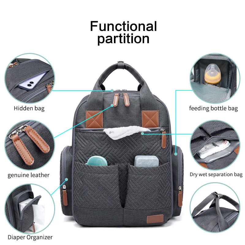 Large Capacity Waterproof Diaper Backpack Multi-Functional Mom Bag