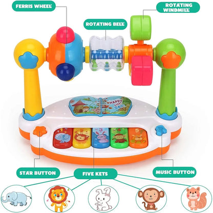 Baby Rotating Piano Toy with Lights and Sound Musical Keyboard for Toddlers