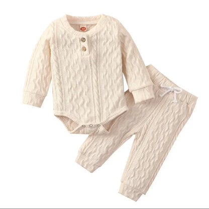 Newborn Baby Bodysuit Pant Set Autumn Long Sleeve Sweater Knit Trousers
