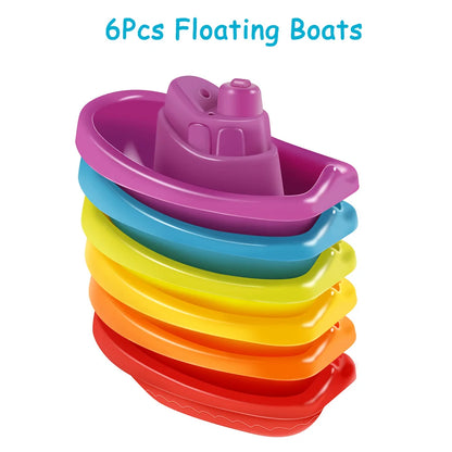 Baby Bath Stacking Boat & Spoon Toys Rainbow Color Fold Tower Early Education Gift