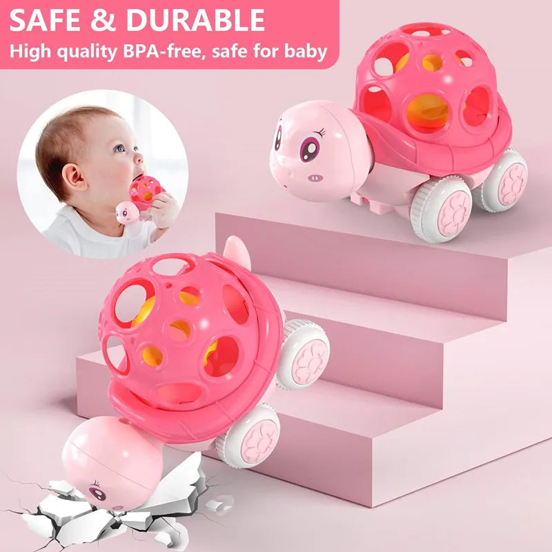Baby Friction Car Toy 6-12 Months Soft Rubber Push & Go Roll Vehicle Rattle Gift