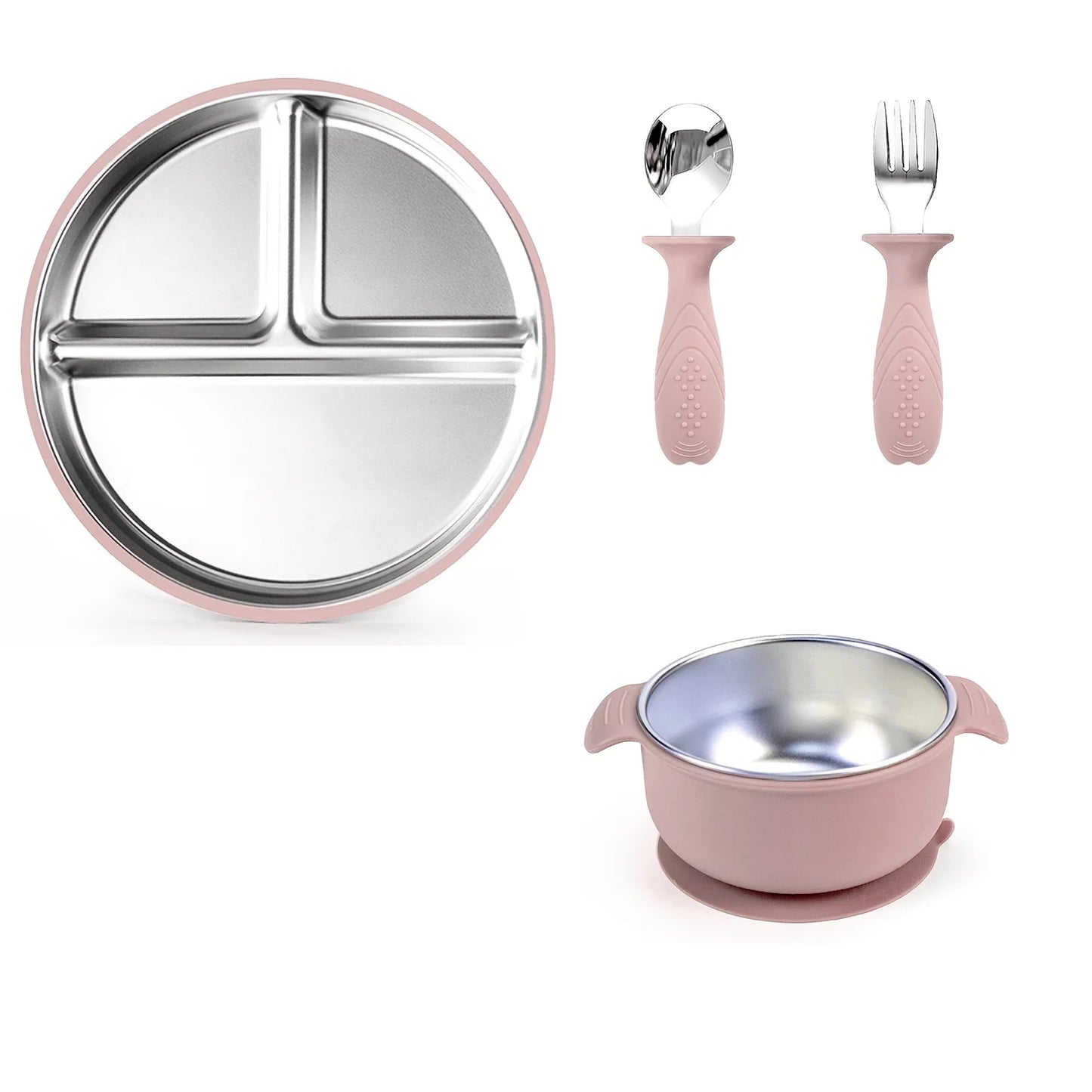 Mother Baby 3-Piece Feeding Set Stainless Steel Silicone Plate Bowl Fork Spoon Baby Food Supplement