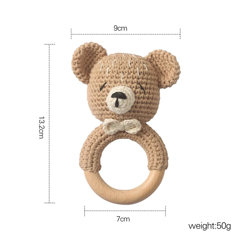 Baby Crochet Animal Rattle Cartoon Teether Montessori Toy 0-12 Months