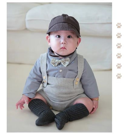 Newborn Baby 4PCS Romper Overalls Hat Socks Set Spring Autumn Boy