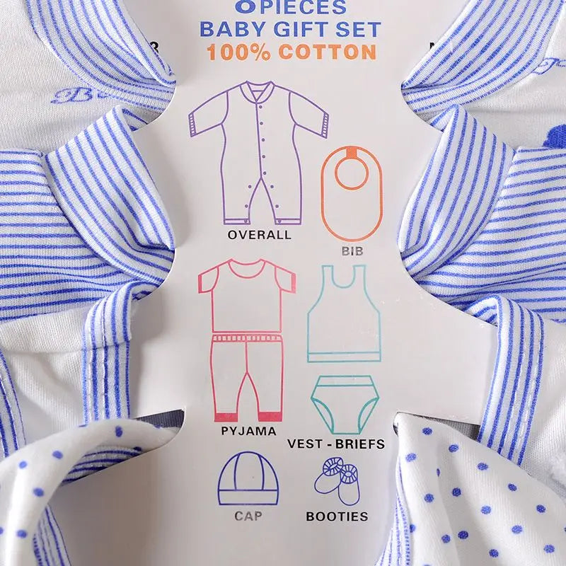 8PCS Newborn Baby Clothing Set Cotton Infant Boy & Girl Spring Autumn Hat Included