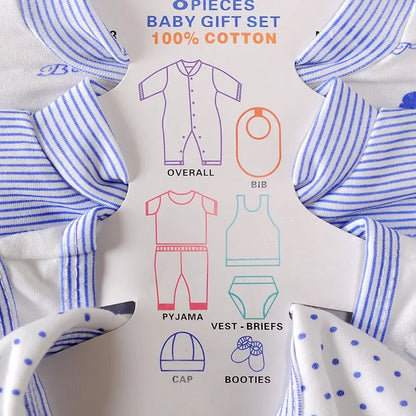 8PCS Newborn Baby Clothing Set Cotton Infant Boy & Girl Spring Autumn Hat Included