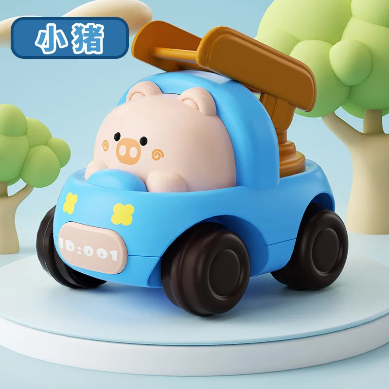 Baby Friction Car Toy 6-12 Months Soft Rubber Push & Go Roll Vehicle Rattle Gift