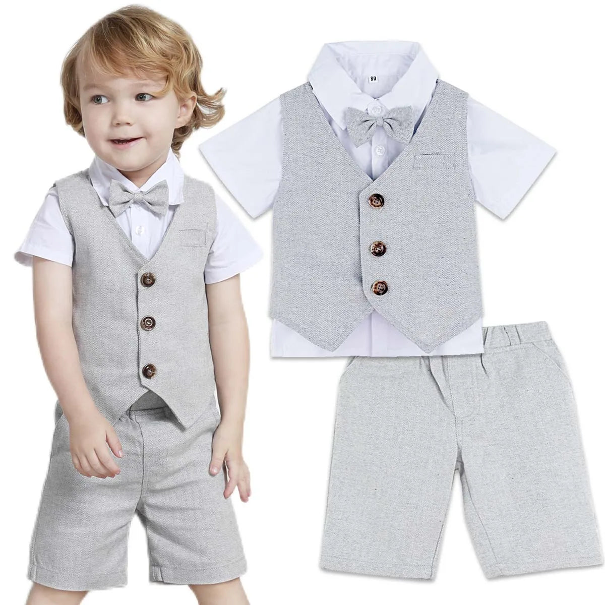 Baby Boy 3PCS Wedding Party Suit Set Cotton Toddler Outfit