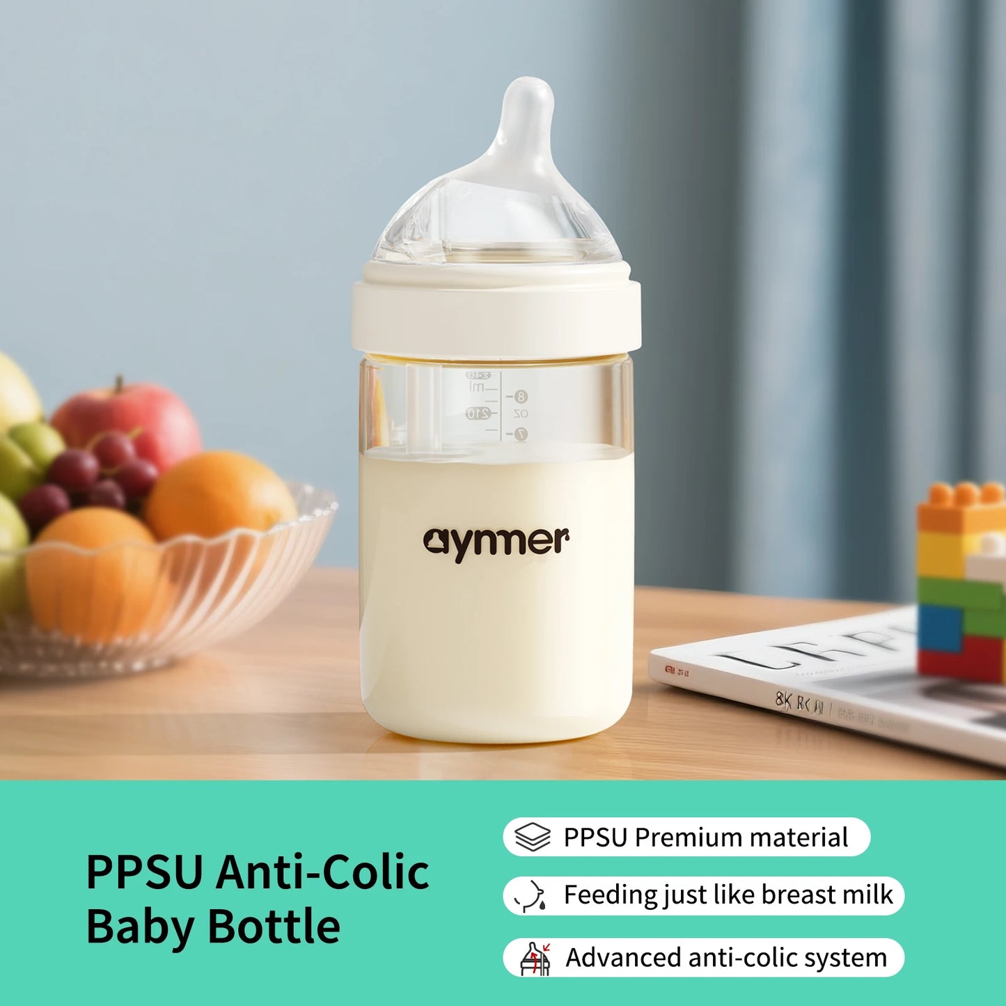 Baby PPSU Feeding Bottle Anti-Choking Silicone Nipple 0-1Y