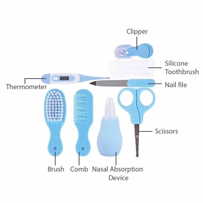 8PCS Baby Grooming Kit Nail Clipper Brush Nasal Aspirator Comb with Case