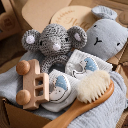 Baby Bath Toy Set Crochet Rattle Teether and Bath Brush