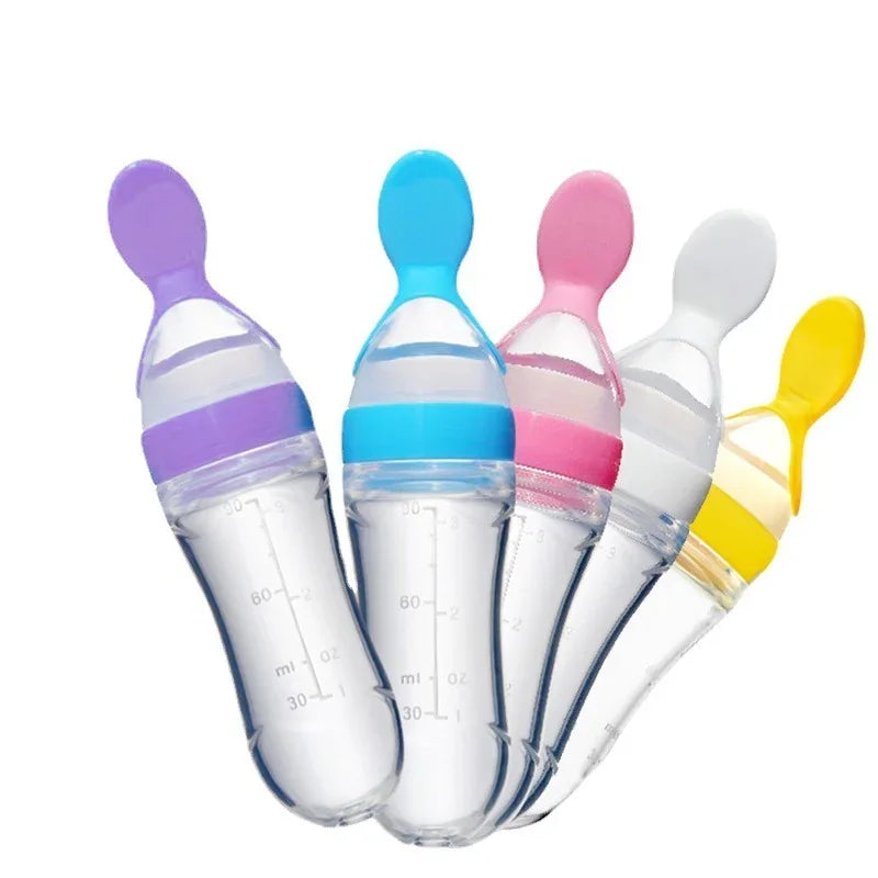 Mushy Food Feeder Spoon Press-Type Baby Puree & Juice Feeding Bottle Spoon Infant Nipple Utensils