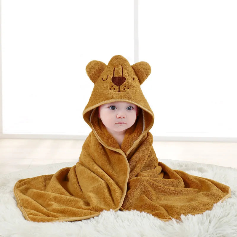 Toddler Bathrobe Hooded Infant Swaddle Coral Fleece Towel Blanket