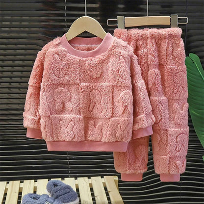 Baby Kids 2PCS Autumn Winter Fleece Sweater Pants Set