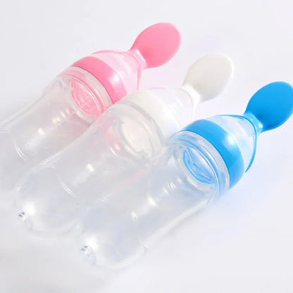 Mushy Food Feeder Spoon Press-Type Baby Puree & Juice Feeding Bottle Spoon Infant Nipple Utensils