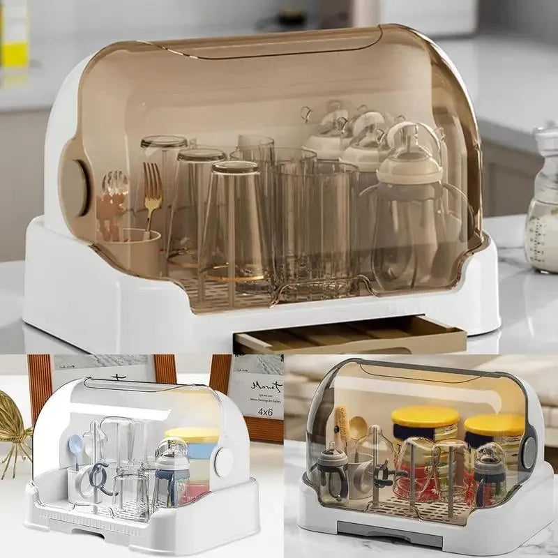 Portable Baby Bottle Drying Rack & Organizer Dustproof with Removable Drip Tray