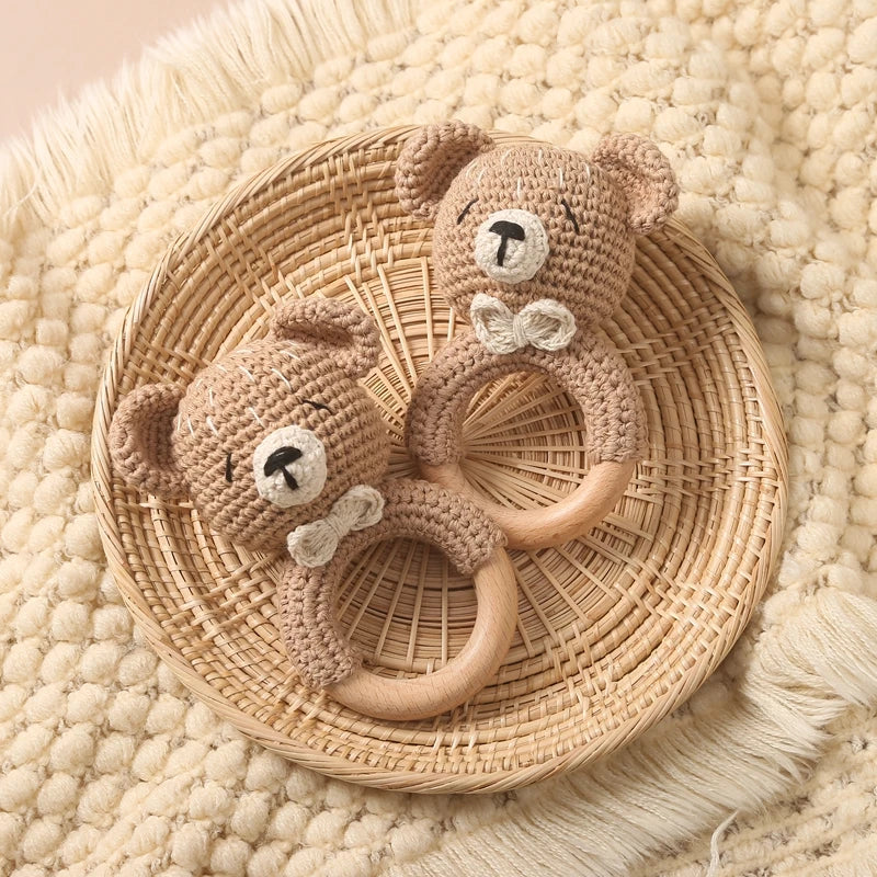 Baby Crochet Animal Rattle Cartoon Teether Montessori Toy 0-12 Months