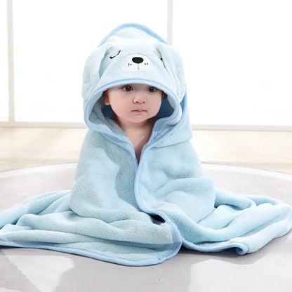 Toddler Bathrobe Hooded Infant Swaddle Coral Fleece Towel Blanket