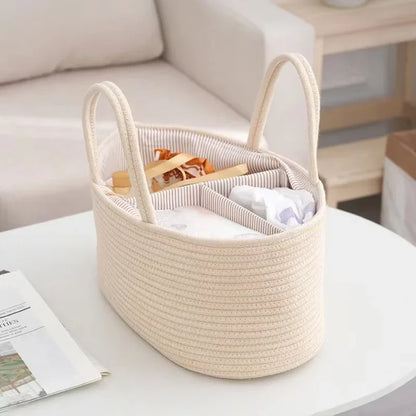 Cotton Rope Baby Diaper Storage Basket & Nursery Organizer