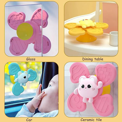 Baby Bath Toys Cartoon Suction Rattle Spinner Educational Fun Gifts