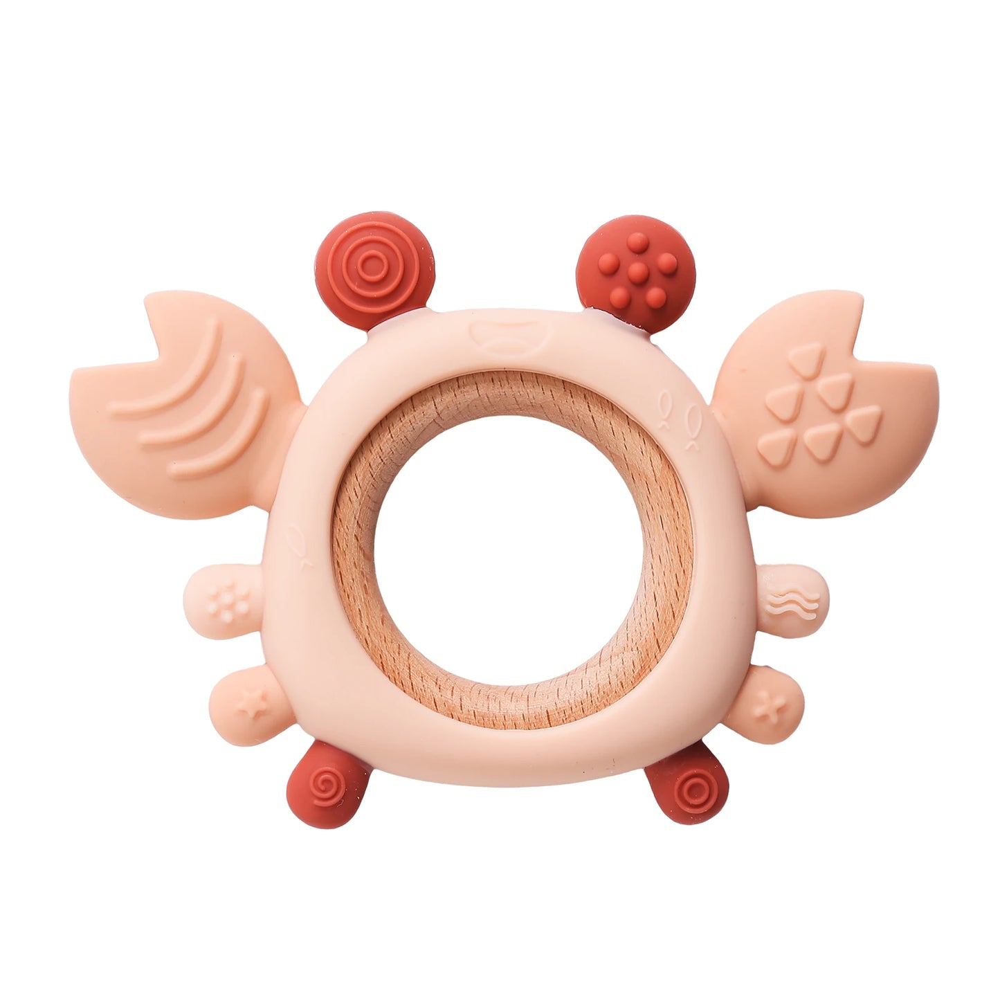 Silicone Baby Teether Crab Wooden Ring BPA-Free Teething Toy 0–6M