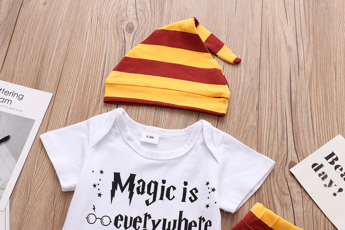 Newborn Baby Boy & Girl Summer Clothing Set 3PCS Romper Pants Hat / Toddler Outfit