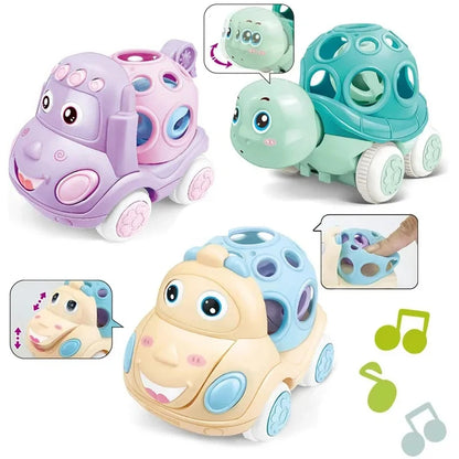 Baby Friction Car Toy 6-12 Months Soft Rubber Push & Go Roll Vehicle Rattle Gift