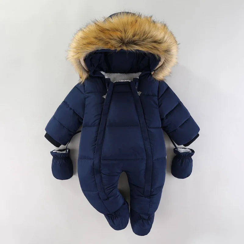 Winter Baby Girl Romper Hooded Jumpsuit Gloves 0-18M