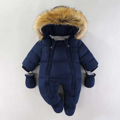 Winter Baby Girl Romper Hooded Jumpsuit Gloves 0-18M