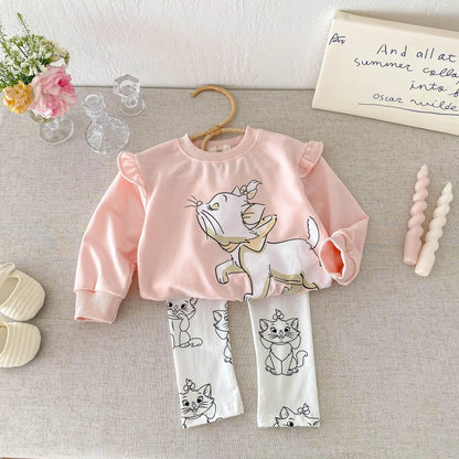 Kids Cartoon Girl Sports Set Top Pants 2 Piece Outfit