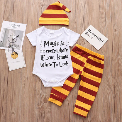 Newborn Baby Boy & Girl Summer Clothing Set 3PCS Romper Pants Hat / Toddler Outfit
